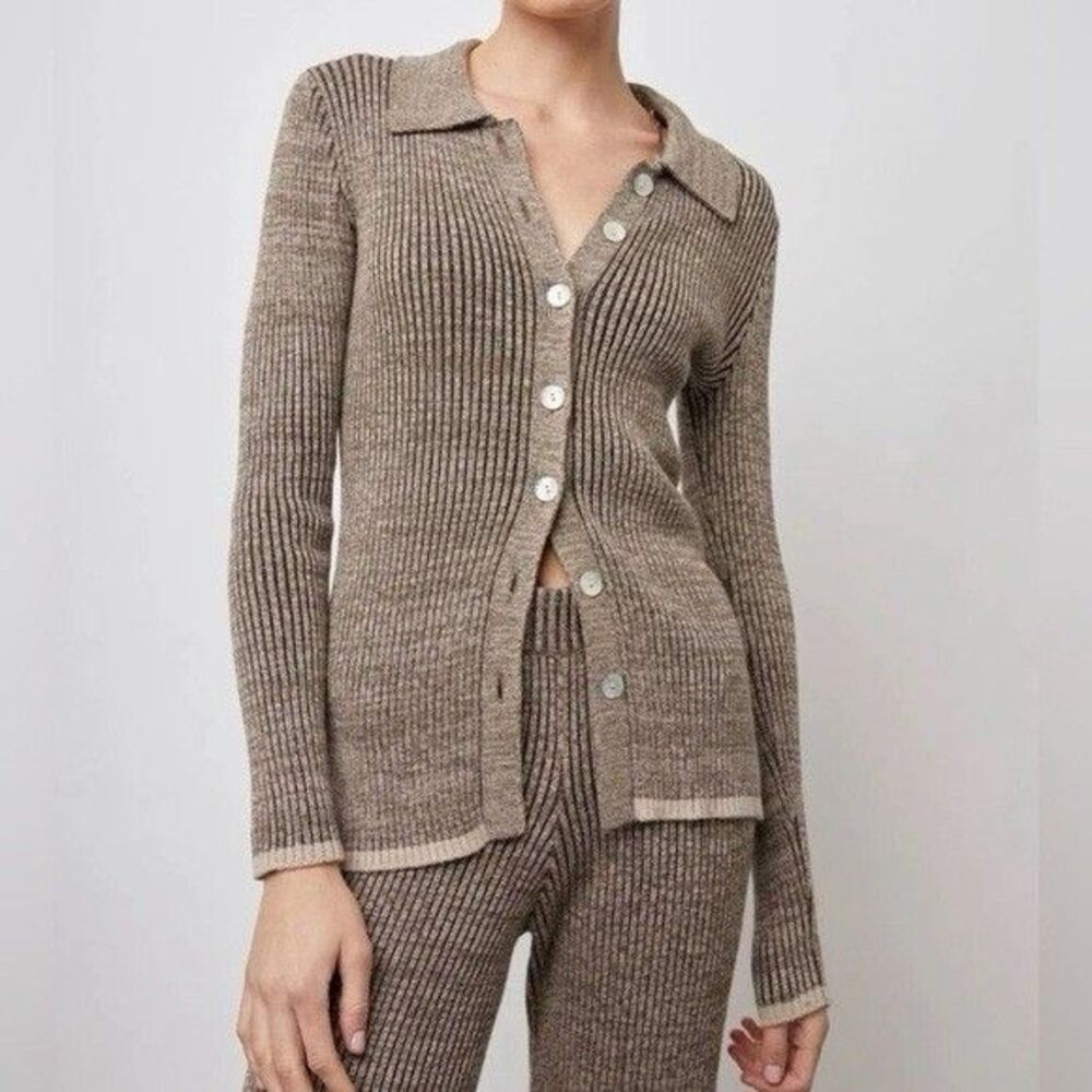 Rails Rory Brown Multi Ribbed Knit Collared Button Up Cardigan M